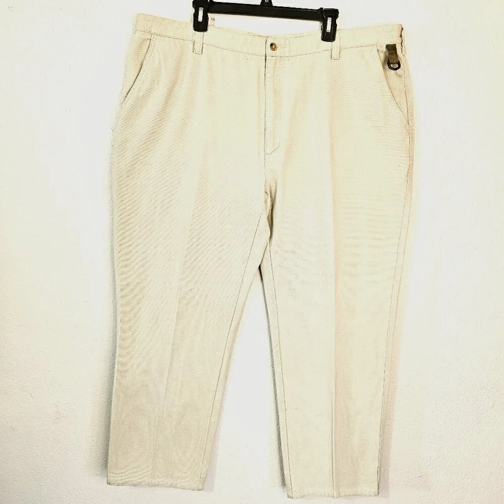Orvis Men's Beige Pants  Size 44 X 30  Cotton Twill Flat Front Minimalist Casual